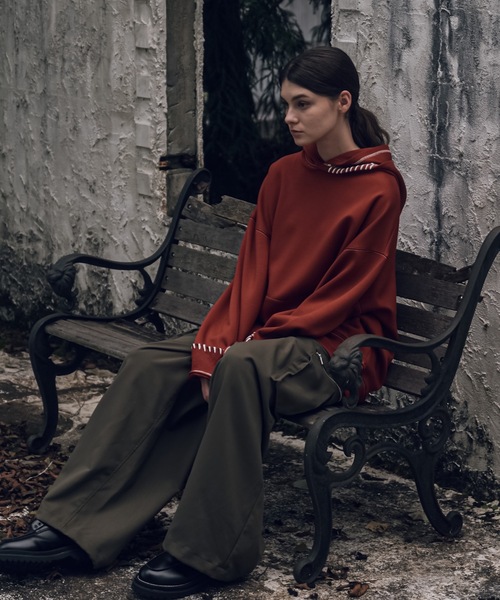 shiki tokyo（シキトウキョウ）の「Oversized Handstitch Double Hood Parkar / オーバーサイズハンドステッチダブルフードパーカー（パーカー・メンズ・グリーン/テラコッタ・SMALL/MEDIUM/LARGE）」の11枚目の写真