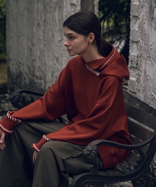 shiki tokyo（シキトウキョウ）の「Oversized Handstitch Double Hood Parkar / オーバーサイズハンドステッチダブルフードパーカー（パーカー・メンズ・グリーン/テラコッタ・SMALL/MEDIUM/LARGE）」の6枚目の写真