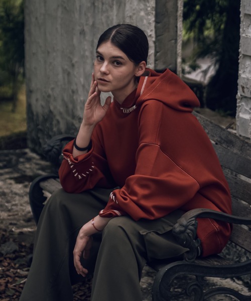 shiki tokyo（シキトウキョウ）の「Oversized Handstitch Double Hood Parkar / オーバーサイズハンドステッチダブルフードパーカー（パーカー・メンズ・グリーン/テラコッタ・SMALL/MEDIUM/LARGE）」の5枚目の写真