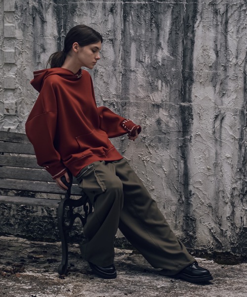 shiki tokyo（シキトウキョウ）の「Oversized Handstitch Double Hood Parkar / オーバーサイズハンドステッチダブルフードパーカー（パーカー・メンズ・グリーン/テラコッタ・SMALL/MEDIUM/LARGE）」の12枚目の写真