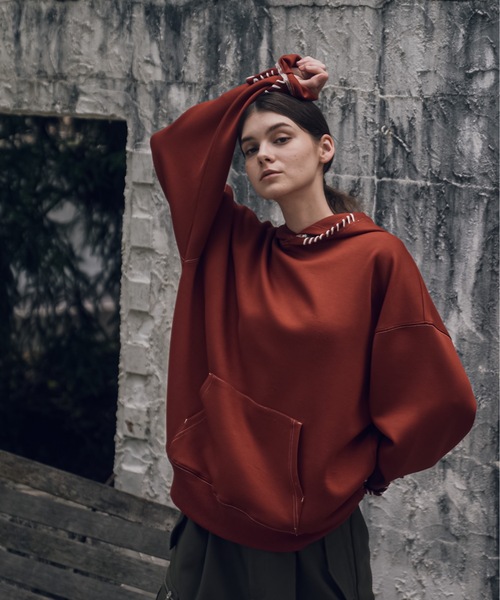 shiki tokyo（シキトウキョウ）の「Oversized Handstitch Double Hood Parkar / オーバーサイズハンドステッチダブルフードパーカー（パーカー・メンズ・グリーン/テラコッタ・SMALL/MEDIUM/LARGE）」の7枚目の写真