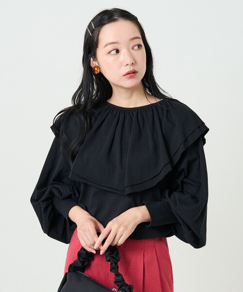 FREAK'S STORE（フリークスストア）の「2wayダブルフリルリボンカットTEE（Tシャツ/カットソー・レディース・オフホワイト/ブラック/ピンク・ﾌﾘ-）」の3枚目の写真