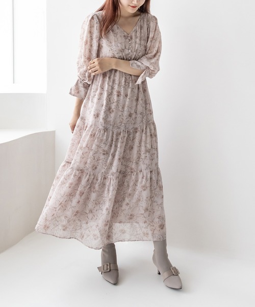 RANDA(ランダ)の「フラワープリントワンピース(ワンピース・レディース・ブラック/ベージュ/ピンク・1/0)」の3枚目の写真