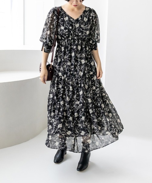 フラワープリントワンピース