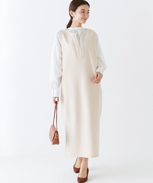 INCEDE（インシード）の「スキッパーフロント メルトンジャンパースカート（ジャンパースカート・レディース・ブラック/オフホワイト/グレー・M/L/LL/3L/4L）」の7枚目の写真