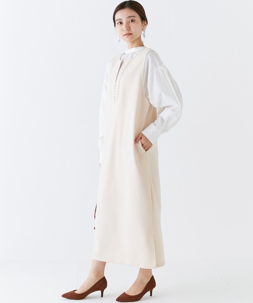 INCEDE（インシード）の「スキッパーフロント メルトンジャンパースカート（ジャンパースカート・レディース・ブラック/オフホワイト/グレー・M/L/LL/3L/4L）」の19枚目の写真