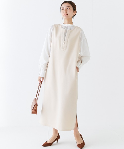 INCEDE（インシード）の「スキッパーフロント メルトンジャンパースカート（ジャンパースカート・レディース・ブラック/オフホワイト/グレー・M/L/LL/3L/4L）」の22枚目の写真