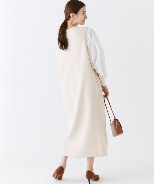 INCEDE（インシード）の「スキッパーフロント メルトンジャンパースカート（ジャンパースカート・レディース・ブラック/オフホワイト/グレー・M/L/LL/3L/4L）」の10枚目の写真