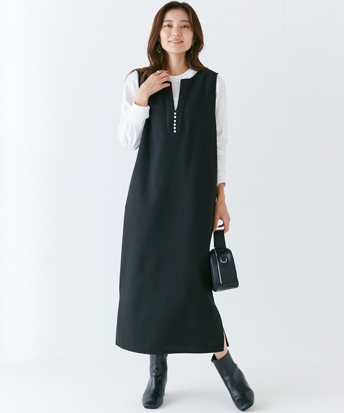 INCEDE（インシード）の「スキッパーフロント メルトンジャンパースカート（ジャンパースカート・レディース・ブラック/オフホワイト/グレー・M/L/LL/3L/4L）」の13枚目の写真