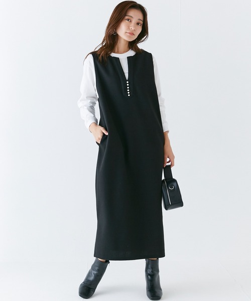 INCEDE（インシード）の「スキッパーフロント メルトンジャンパースカート（ジャンパースカート・レディース・ブラック/オフホワイト/グレー・M/L/LL/3L/4L）」の20枚目の写真