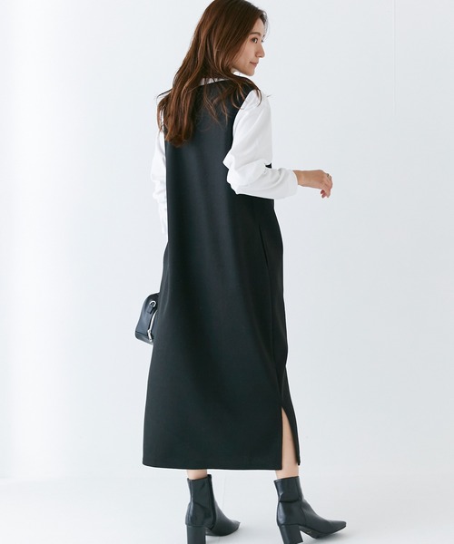 INCEDE（インシード）の「スキッパーフロント メルトンジャンパースカート（ジャンパースカート・レディース・ブラック/オフホワイト/グレー・M/L/LL/3L/4L）」の5枚目の写真