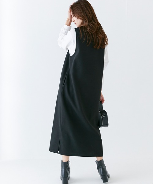 INCEDE（インシード）の「スキッパーフロント メルトンジャンパースカート（ジャンパースカート・レディース・ブラック/オフホワイト/グレー・M/L/LL/3L/4L）」の11枚目の写真