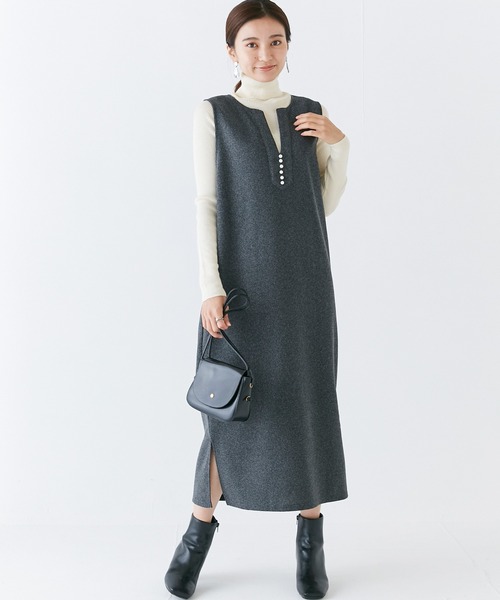 INCEDE（インシード）の「スキッパーフロント メルトンジャンパースカート（ジャンパースカート・レディース・ブラック/オフホワイト/グレー・M/L/LL/3L/4L）」の17枚目の写真