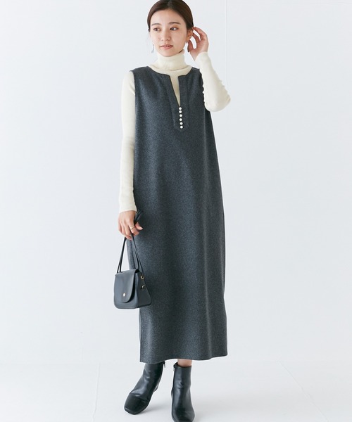 INCEDE（インシード）の「スキッパーフロント メルトンジャンパースカート（ジャンパースカート・レディース・ブラック/オフホワイト/グレー・M/L/LL/3L/4L）」の14枚目の写真