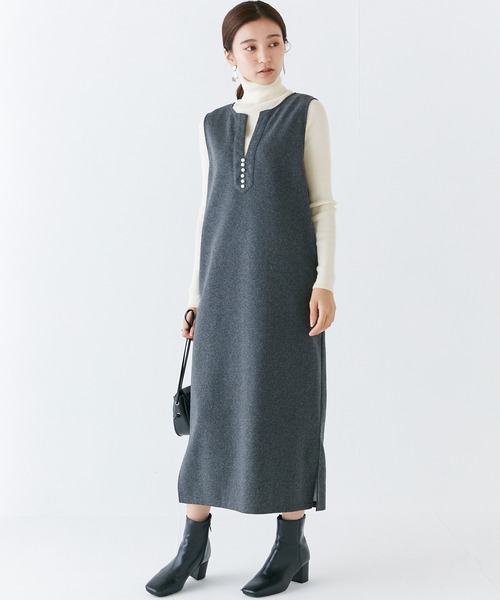 INCEDE（インシード）の「スキッパーフロント メルトンジャンパースカート（ジャンパースカート・レディース・ブラック/オフホワイト/グレー・M/L/LL/3L/4L）」の9枚目の写真