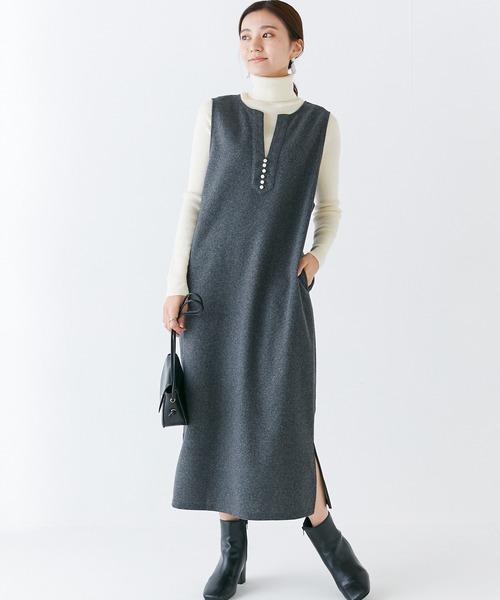 INCEDE（インシード）の「スキッパーフロント メルトンジャンパースカート（ジャンパースカート・レディース・ブラック/オフホワイト/グレー・M/L/LL/3L/4L）」の21枚目の写真