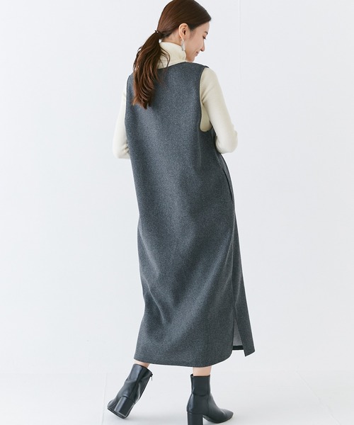 INCEDE（インシード）の「スキッパーフロント メルトンジャンパースカート（ジャンパースカート・レディース・ブラック/オフホワイト/グレー・M/L/LL/3L/4L）」の6枚目の写真