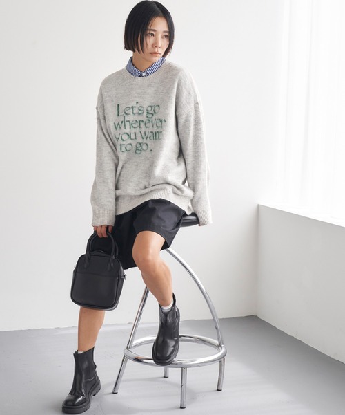 Chaco closet(チャコ クローゼット)の「ニットジャガードメッセージロゴプルオーバー(ニット/セーター・レディース・ライトグレー/ピンク/ネイビー/ベージュ・FREE)」の19枚目の写真