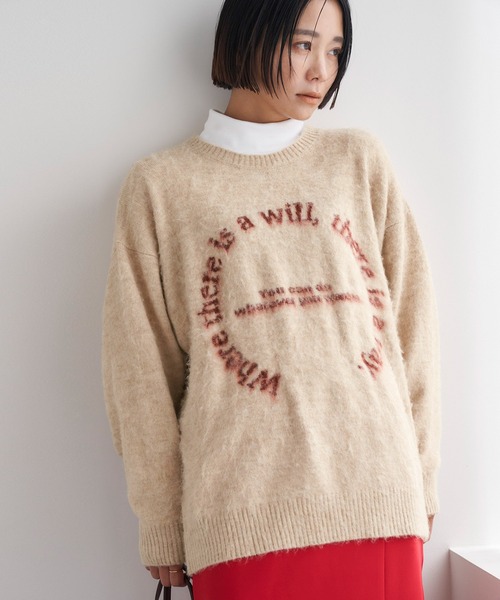 Chaco closet(チャコ クローゼット)の「ニットジャガードメッセージロゴプルオーバー(ニット/セーター・レディース・ライトグレー/ピンク/ネイビー/ベージュ・FREE)」の13枚目の写真