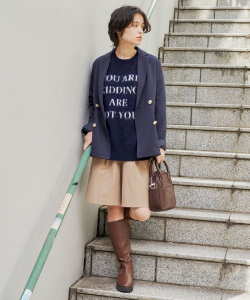 Chaco closet(チャコ クローゼット)の「ニットジャガードメッセージロゴプルオーバー(ニット/セーター・レディース・ライトグレー/ピンク/ネイビー/ベージュ・FREE)」の7枚目の写真