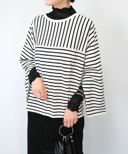 ANDJ(アンドジェイ)の「【2022/AW】パネルボーダー袖スリットTシャツ(Tシャツ/カットソー・レディース・ブラック/オフホワイト/ブラウン・M)」の7枚目の写真