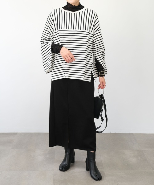 ANDJ(アンドジェイ)の「【2022/AW】パネルボーダー袖スリットTシャツ(Tシャツ/カットソー・レディース・ブラック/オフホワイト/ブラウン・M)」の9枚目の写真
