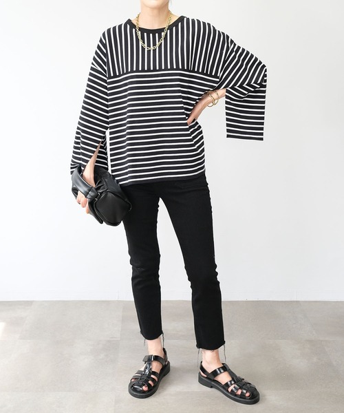 ANDJ(アンドジェイ)の「【2022/AW】パネルボーダー袖スリットTシャツ(Tシャツ/カットソー・レディース・ブラック/オフホワイト/ブラウン・M)」の12枚目の写真