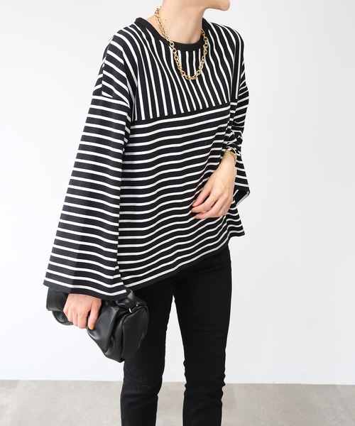 ANDJ(アンドジェイ)の「【2022/AW】パネルボーダー袖スリットTシャツ(Tシャツ/カットソー・レディース・ブラック/オフホワイト/ブラウン・M)」の14枚目の写真