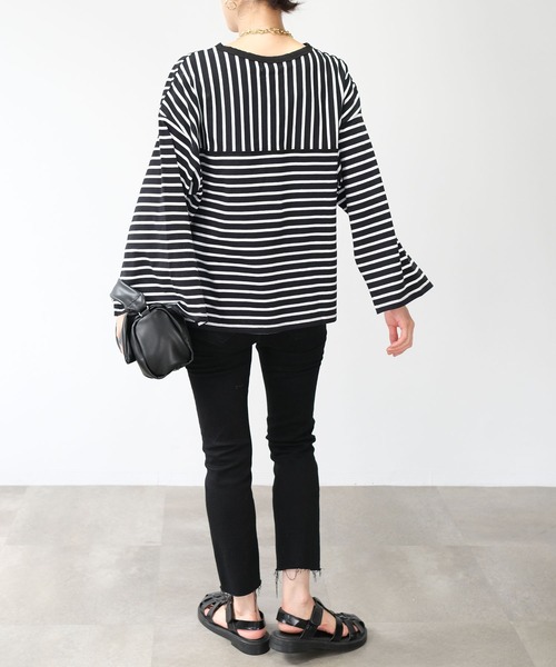 ANDJ(アンドジェイ)の「【2022/AW】パネルボーダー袖スリットTシャツ(Tシャツ/カットソー・レディース・ブラック/オフホワイト/ブラウン・M)」の15枚目の写真