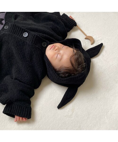 BREEZE（ブリーズ）の「ベビーニットマント（おくるみ・キッズ・ブラック/アイボリー・80）」の8枚目の写真