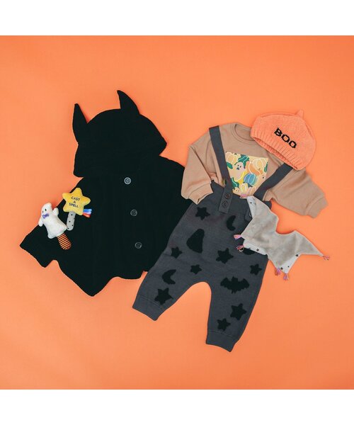 BREEZE（ブリーズ）の「ベビーニットマント（おくるみ・キッズ・ブラック/アイボリー・80）」の10枚目の写真