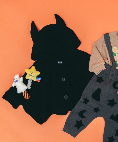 BREEZE（ブリーズ）の「ベビーニットマント（おくるみ・キッズ・ブラック/アイボリー・80）」の5枚目の写真