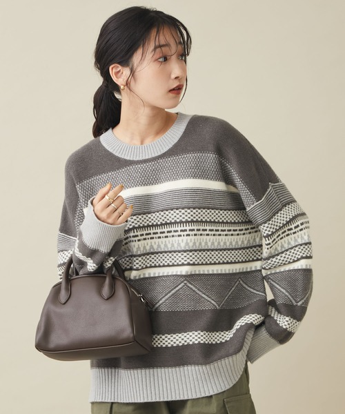 CRAFT STANDARD BOUTIQUE（クラフトスタンダードブティック）の「ジャガードプルオーバー　◆（ニット/セーター・レディース・グレー/アイボリー・FREE）」の2枚目の写真