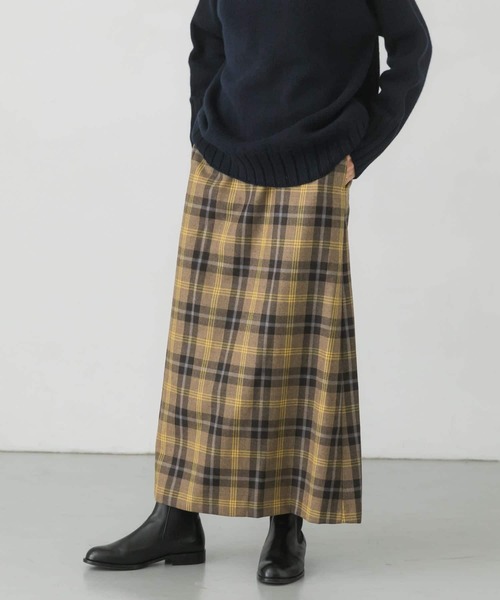 かぐれ（カグレ）の「タータンチェックストレートスカート（スカート・レディース・ベージュ/グレー・FREE）」の3枚目の写真