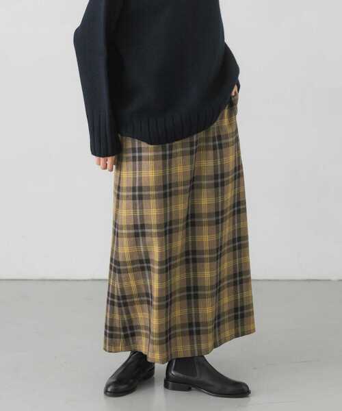 かぐれ（カグレ）の「タータンチェックストレートスカート（スカート・レディース・ベージュ/グレー・FREE）」の5枚目の写真