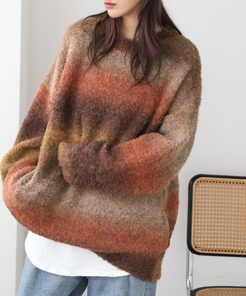 Girly Doll（ガーリードール）の「グラデーションカラーニットセーター（ニット/セーター・レディース・グレー/パープル/ブルー/キャメル/ピンク/オレンジ/ブラウン・F）」の5枚目の写真