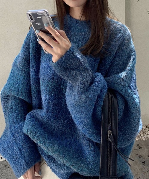 【激レア】桜井 着 The elder statesman グラデーションニット ルーズシルエット グラデーション 煙柄ジャガード プルオーバー