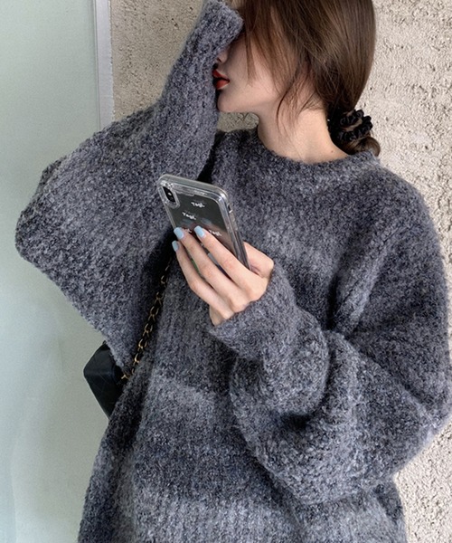 Girly Doll（ガーリードール）の「グラデーションカラーニットセーター（ニット/セーター・レディース・グレー/パープル/ブルー/キャメル/ピンク/オレンジ/ブラウン・F）」の12枚目の写真