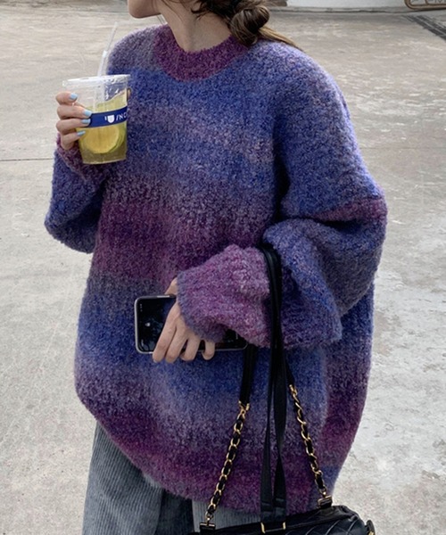 Girly Doll（ガーリードール）の「グラデーションカラーニットセーター（ニット/セーター・レディース・グレー/パープル/ブルー/キャメル/ピンク/オレンジ/ブラウン・F）」の17枚目の写真