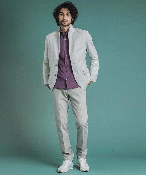 MICHEL KLEIN HOMME   （ミッシェルクランオム）の「【2023年モデル】ベジタブルスエードジャケット（テーラードジャケット・メンズ・ライトグリーン/ライトグレー・MEDIUM/LARGE/X-LARGE）」の4枚目の写真