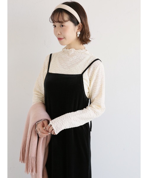 ehka sopo(エヘカソポ)の「花柄ジャカードカットソー(Tシャツ/カットソー・レディース・キナリ/ベージュ/ブラック・フリ-)」の2枚目の写真