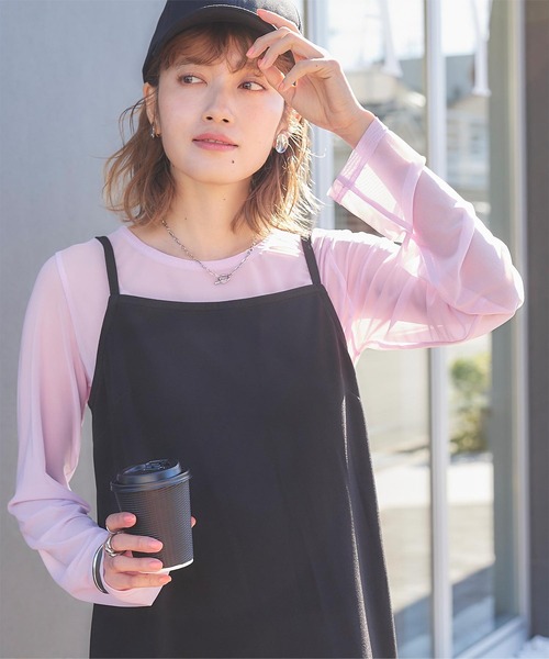 titivate(ティティベイト)の「クルーネックシアートップス(Tシャツ/カットソー・レディース・オレンジ/ラベンダー/ライトグリーン/アイボリー/ブラック・FREE)」の16枚目の写真