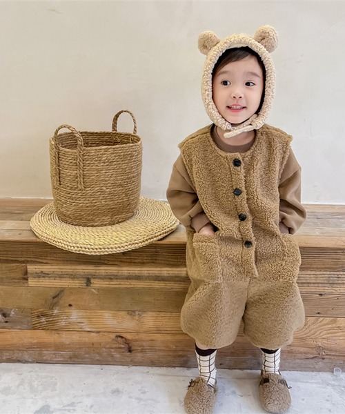 aimoha(アイモハ)の「【aimoha-KIDS-】子供服 前開きボアオールインワン(つなぎ/オールインワン・キッズ・ライトベージュ/ブラウン・80/90/100/110/120/130)」の1枚目の写真