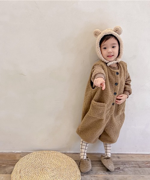 aimoha(アイモハ)の「【aimoha-KIDS-】子供服 前開きボアオールインワン(つなぎ/オールインワン・キッズ・ライトベージュ/ブラウン・80/90/100/110/120/130)」の3枚目の写真