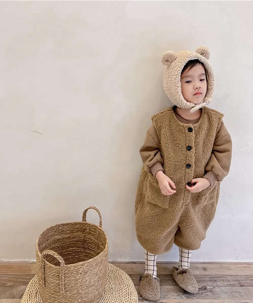 aimoha(アイモハ)の「【aimoha-KIDS-】子供服 前開きボアオールインワン(つなぎ/オールインワン・キッズ・ライトベージュ/ブラウン・80/90/100/110/120/130)」の5枚目の写真