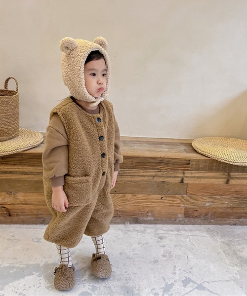 aimoha(アイモハ)の「【aimoha-KIDS-】子供服 前開きボアオールインワン(つなぎ/オールインワン・キッズ・ライトベージュ/ブラウン・80/90/100/110/120/130)」の6枚目の写真