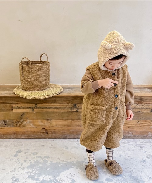 aimoha(アイモハ)の「【aimoha-KIDS-】子供服 前開きボアオールインワン(つなぎ/オールインワン・キッズ・ライトベージュ/ブラウン・80/90/100/110/120/130)」の8枚目の写真