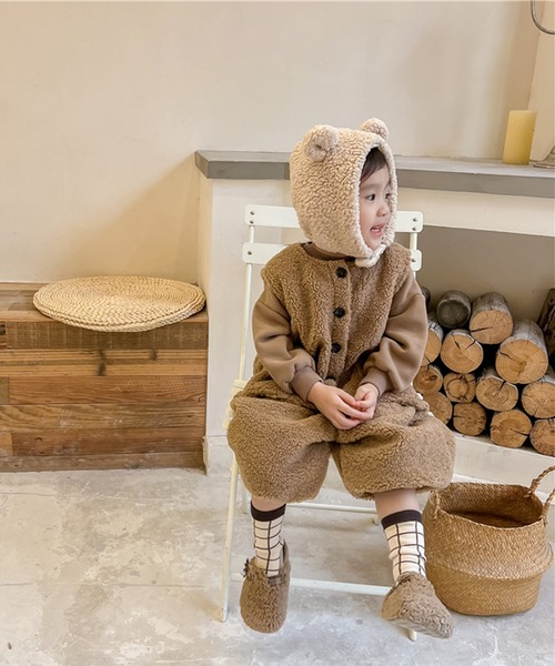 aimoha(アイモハ)の「【aimoha-KIDS-】子供服 前開きボアオールインワン(つなぎ/オールインワン・キッズ・ライトベージュ/ブラウン・80/90/100/110/120/130)」の13枚目の写真