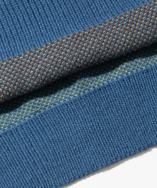 HOOK(フック)の「HOOK -original- レトロ調ひまわり模様ステッチフリンジvネックニットベスト(ベスト・メンズ・ブルー/キナリ・M/L/XL)」の14枚目の写真