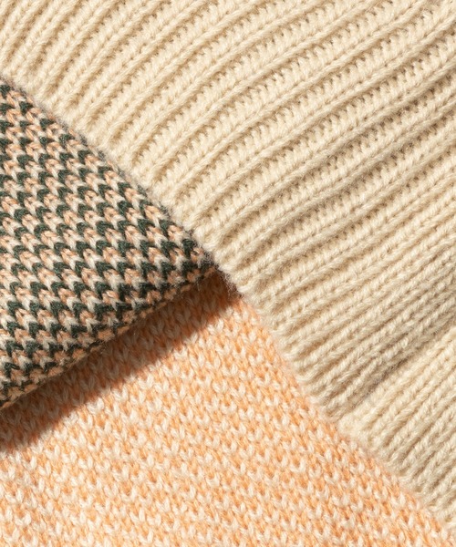 HOOK(フック)の「HOOK -original- レトロ調ひまわり模様ステッチフリンジvネックニットベスト(ベスト・メンズ・ブルー/キナリ・M/L/XL)」の11枚目の写真